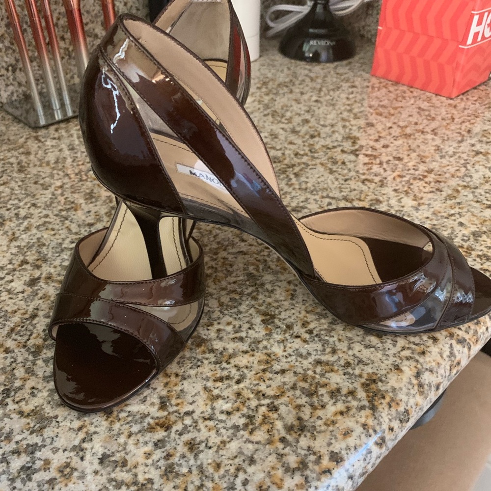Brown heels with clear slits